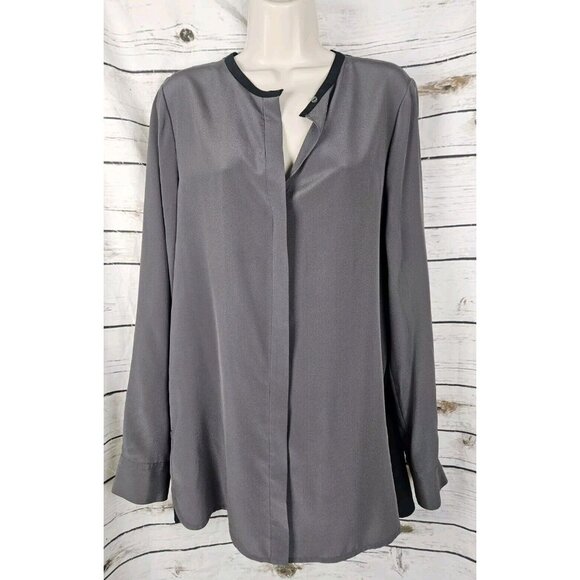 Vince 100% Silk Color Block Top 12 Gray Black Popover Tunic Womens - Picture 2 of 8